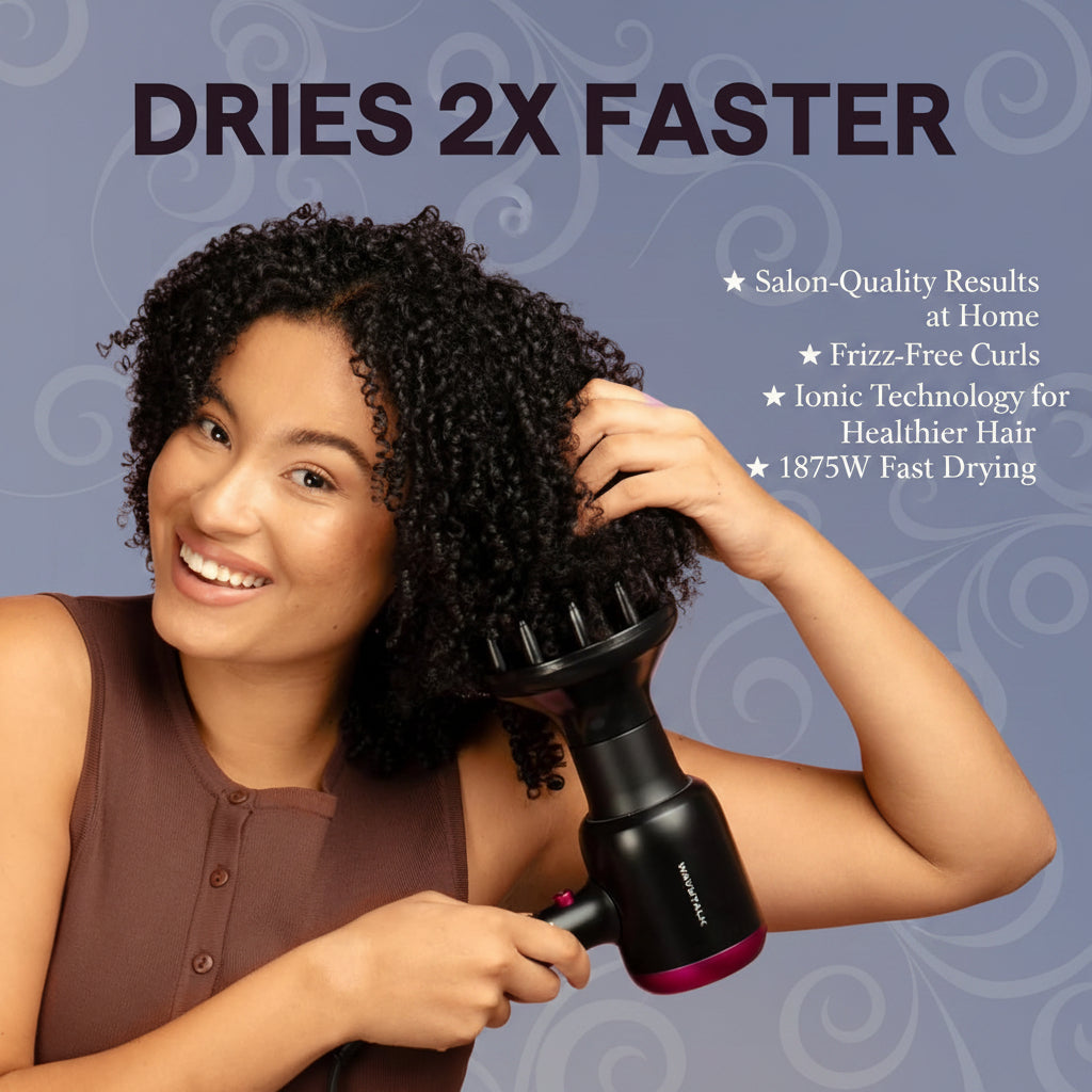 Hair Dryer with Diffuser, Blown Away Ionic Hair Dryer for Curly Hair with Comb, 1875W Fast Drying Blow Dryer with Ceramic Technology, 3 Attachments for All Hair Types, Light and Quiet, Black